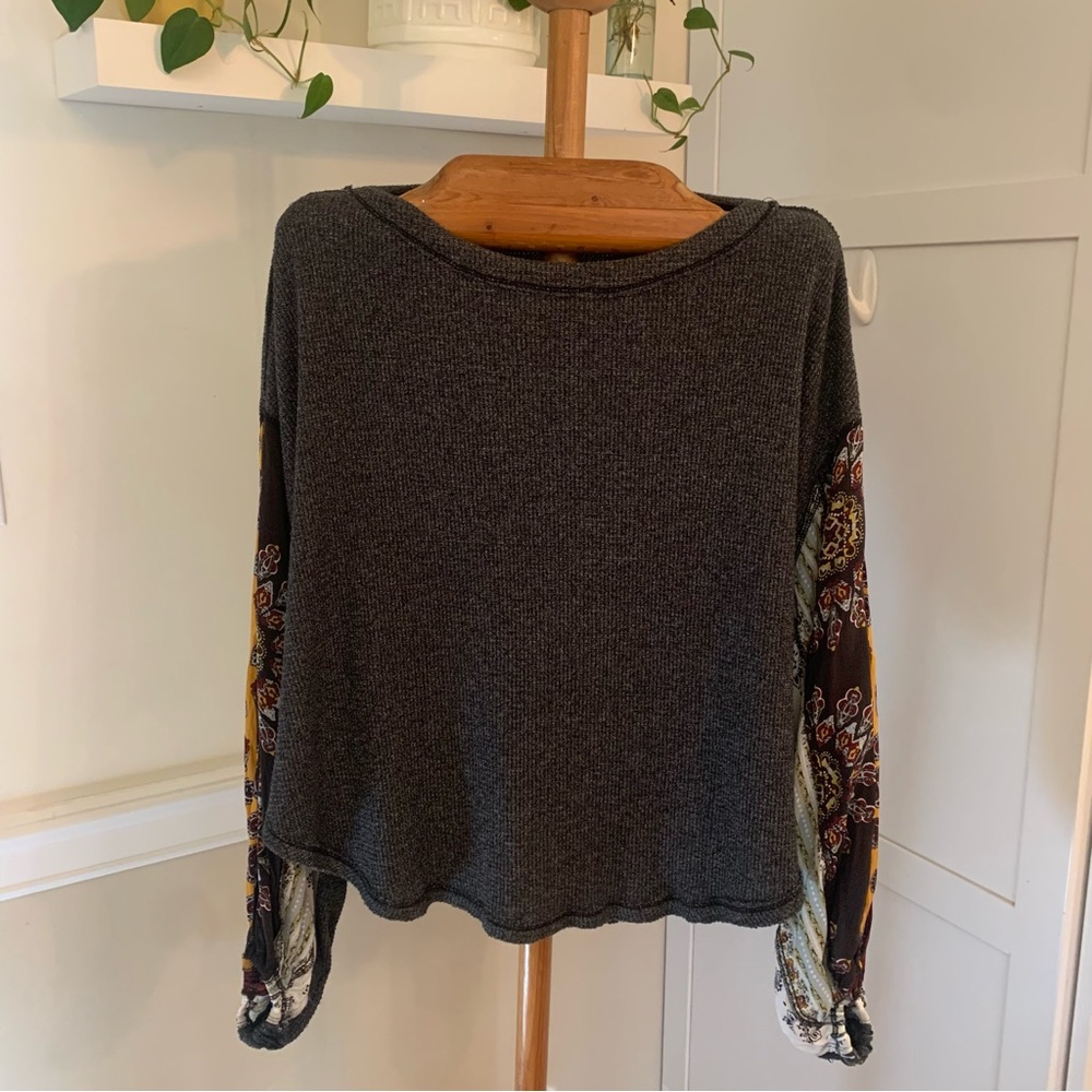 Free People Boho Grey Knit Crewneck Sweater